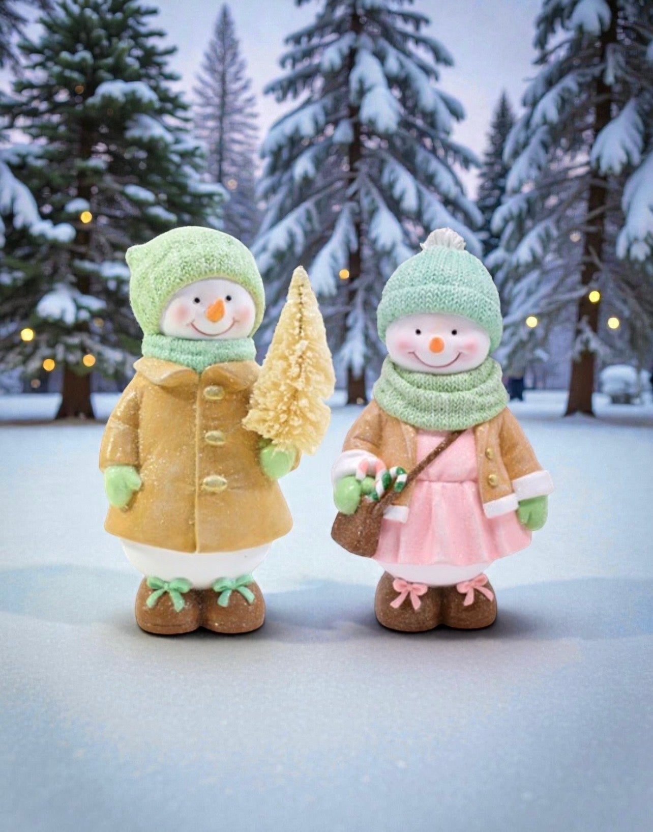 Pastel boy girl snowman set