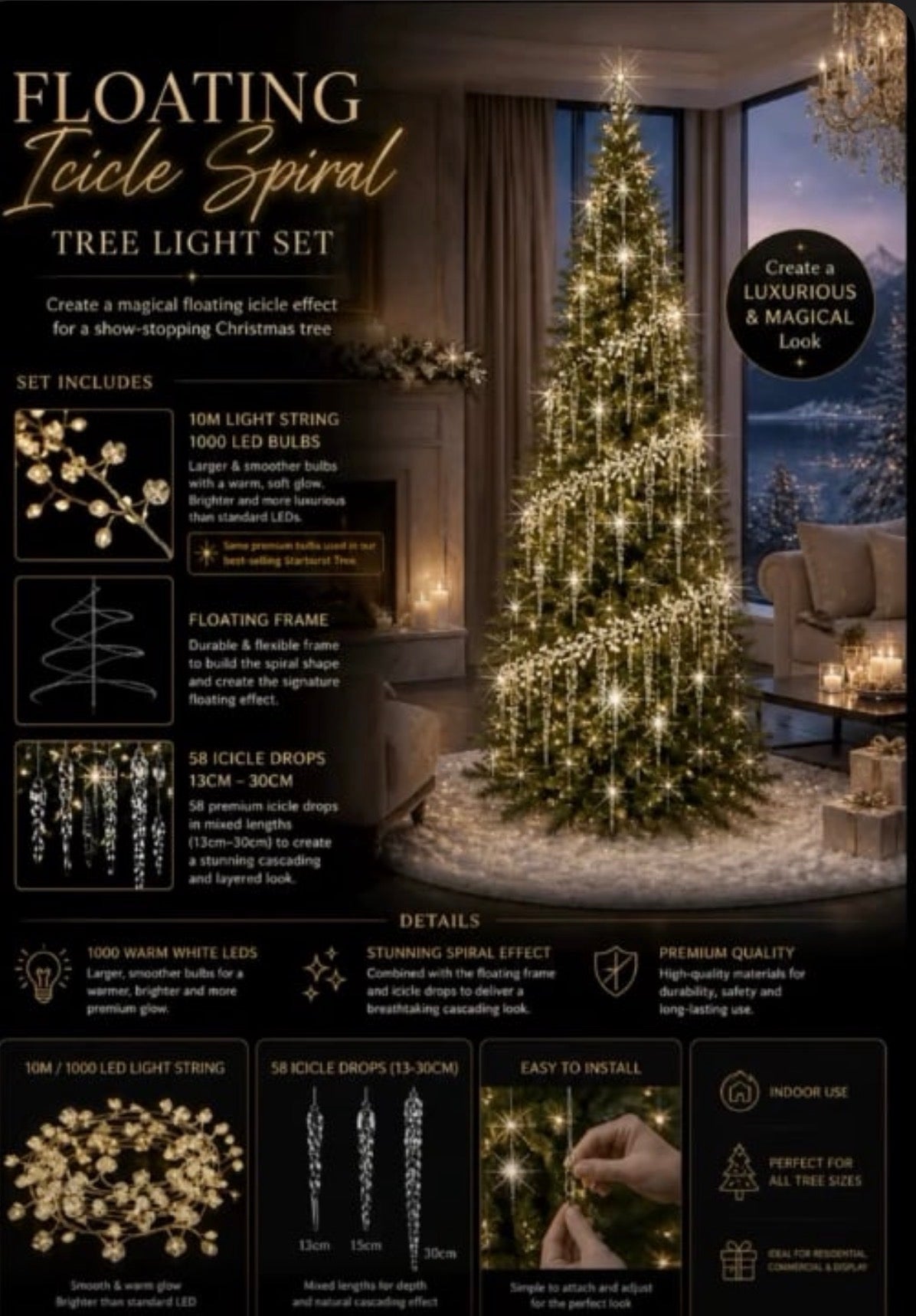 Floating Icicle Spiral Tree Lights