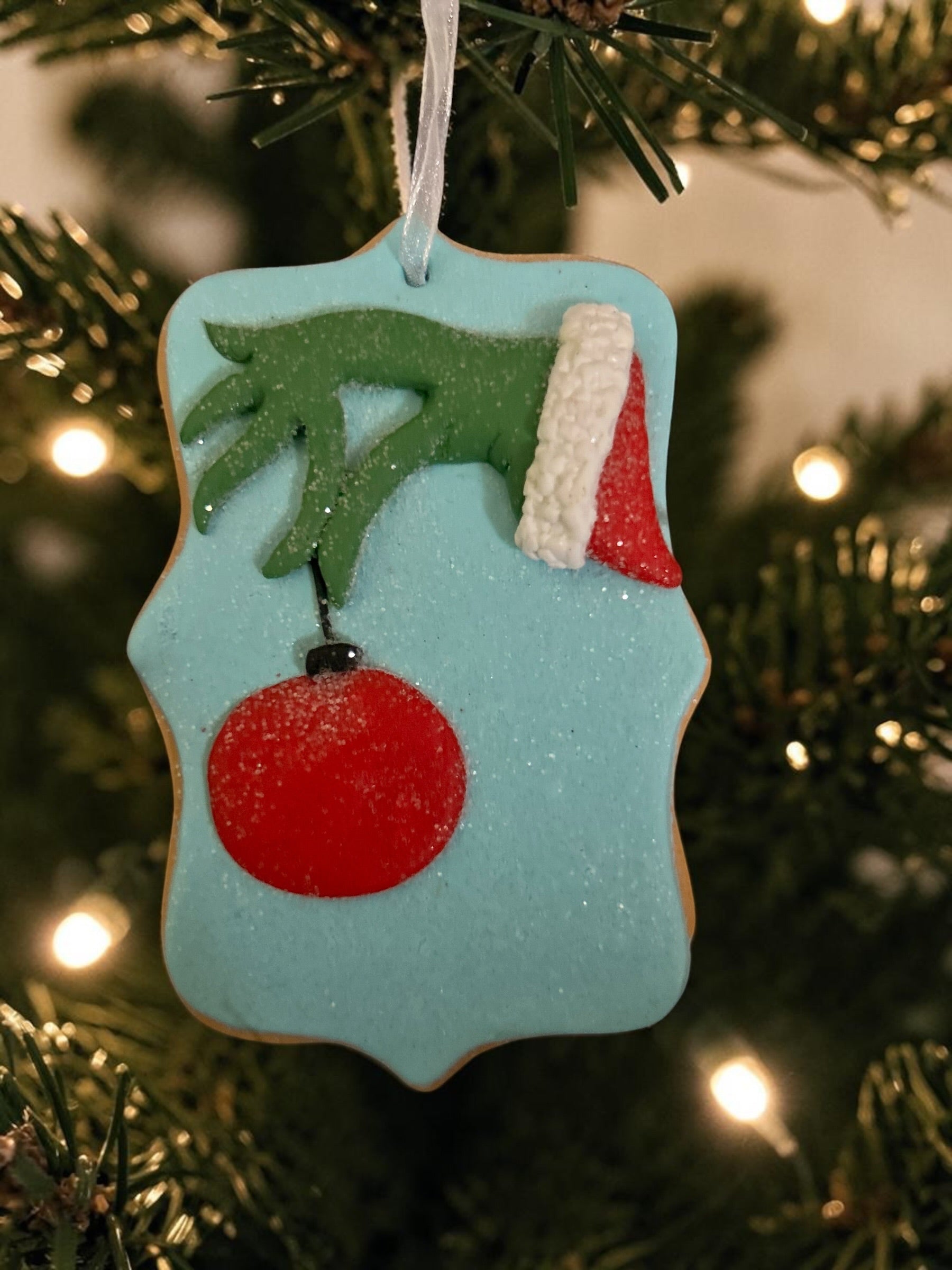 Grinch hand cookie ornament